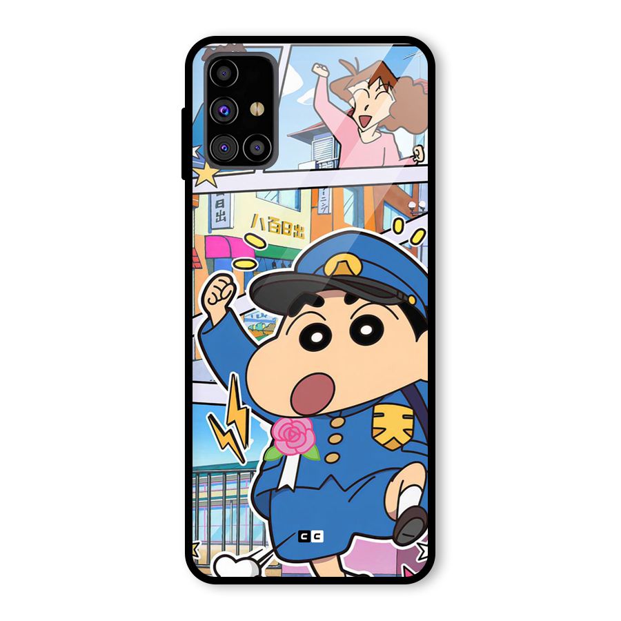 Officer Shinchan Glass Back Case for Galaxy M31s