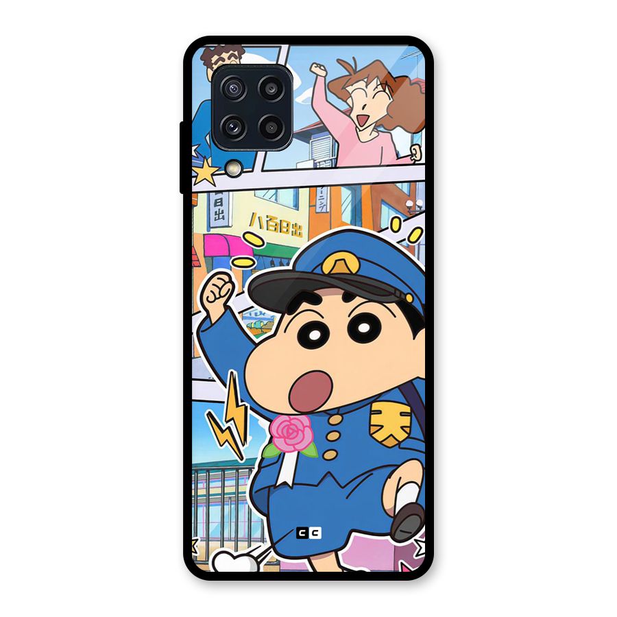 Officer Shinchan Glass Back Case for Galaxy M32