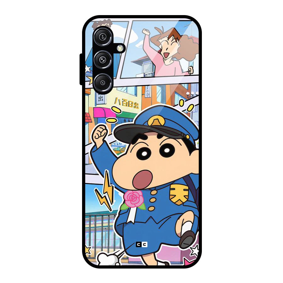 Officer Shinchan Glass Back Case for Galaxy M34 5G