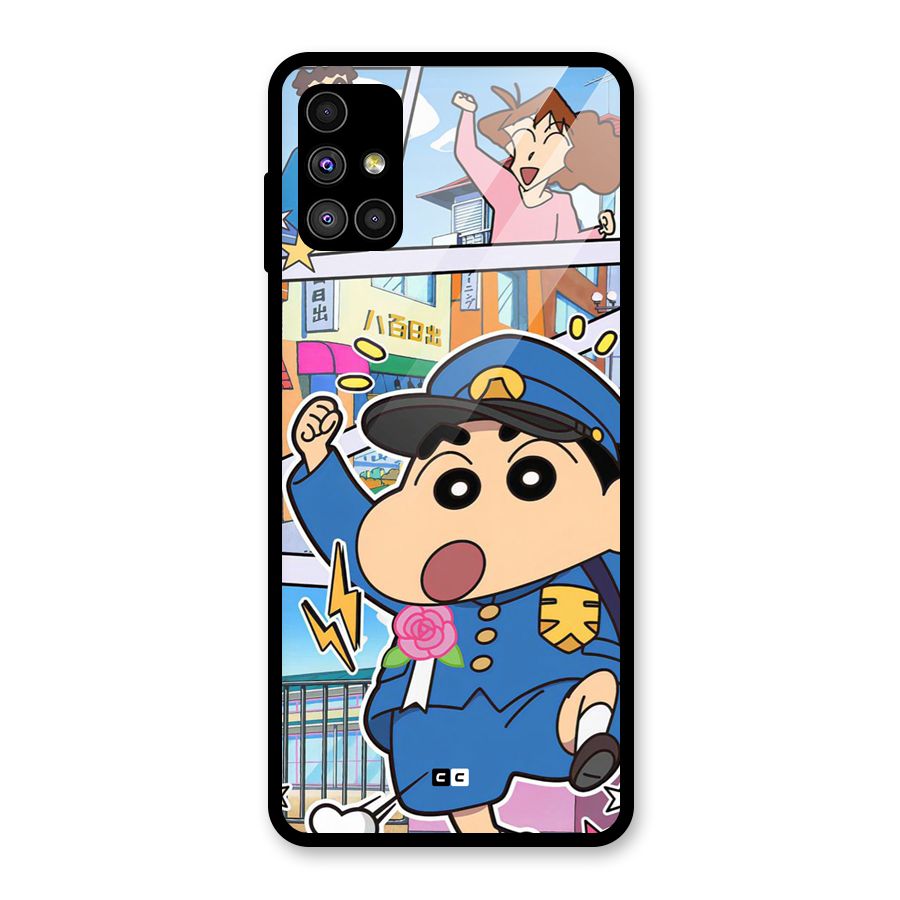 Officer Shinchan Glass Back Case for Galaxy M51