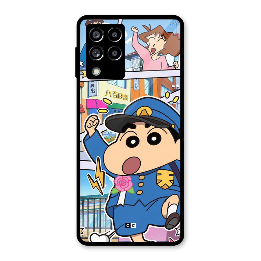 Officer Shinchan Glass Back Case for Galaxy M53 5G