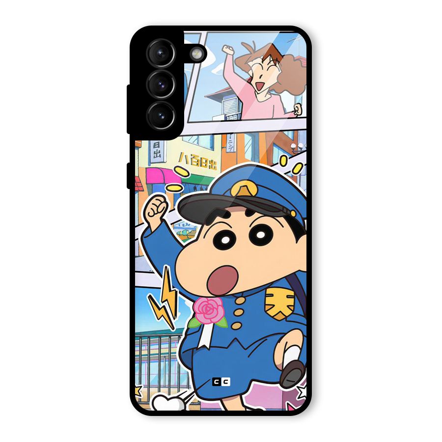 Officer Shinchan Glass Back Case for Galaxy S21 Plus