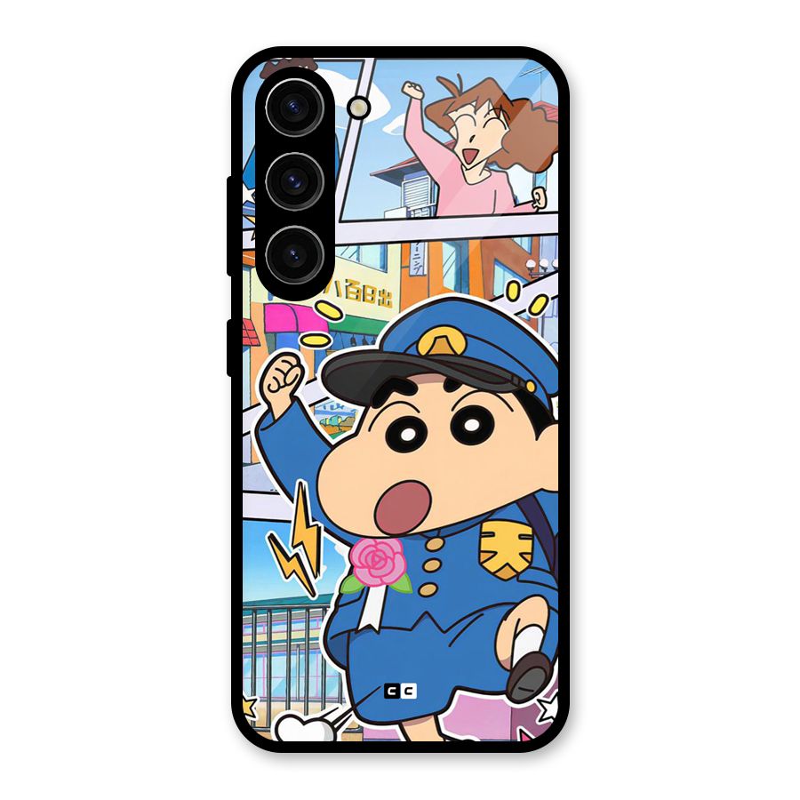 Officer Shinchan Glass Back Case for Galaxy S23