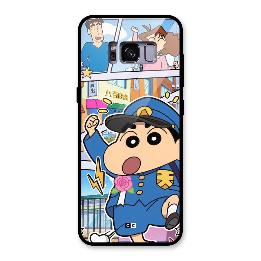 Officer Shinchan Glass Back Case for Galaxy S8
