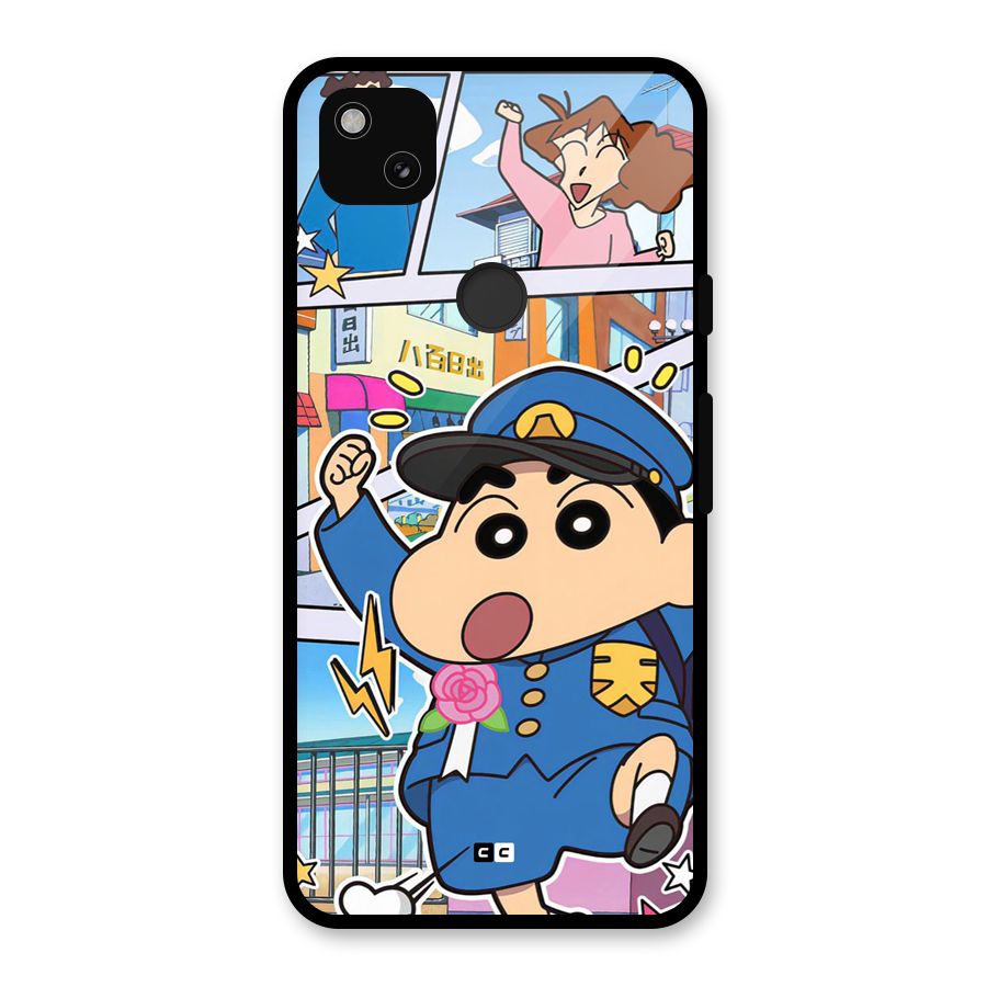 Officer Shinchan Glass Back Case for Google Pixel 4a