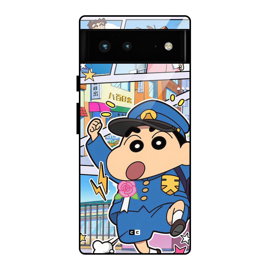 Officer Shinchan Glass Back Case for Google Pixel 6