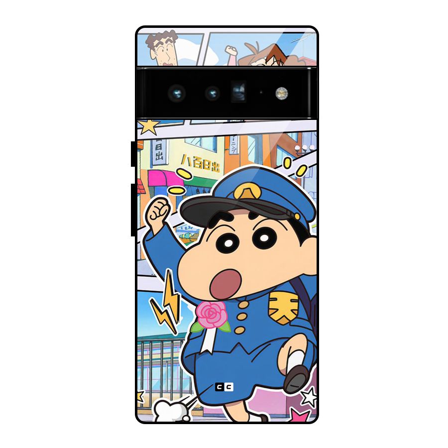 Officer Shinchan Glass Back Case for Google Pixel 6 Pro