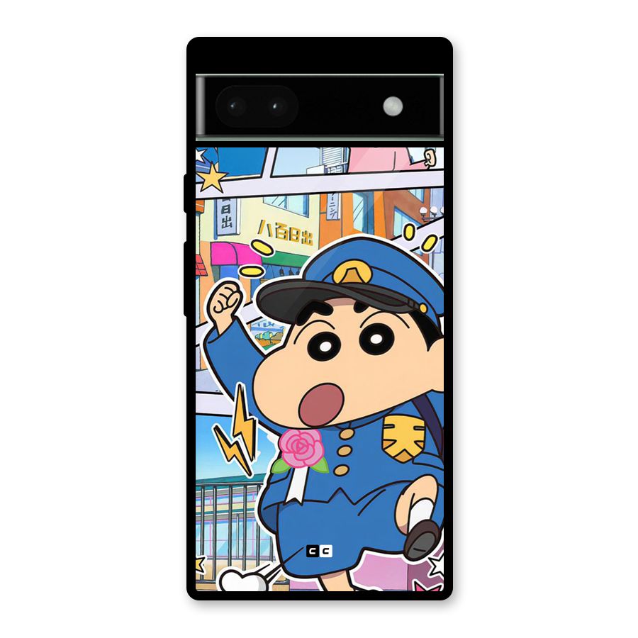 Officer Shinchan Glass Back Case for Google Pixel 6a