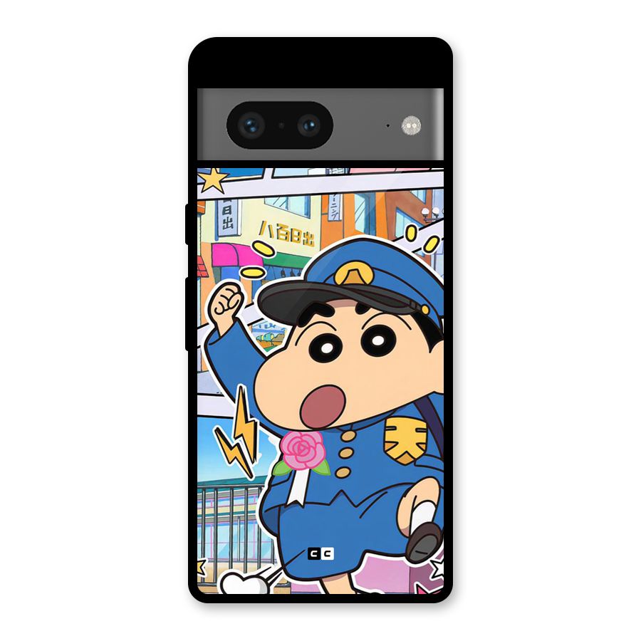 Officer Shinchan Glass Back Case for Google Pixel 7