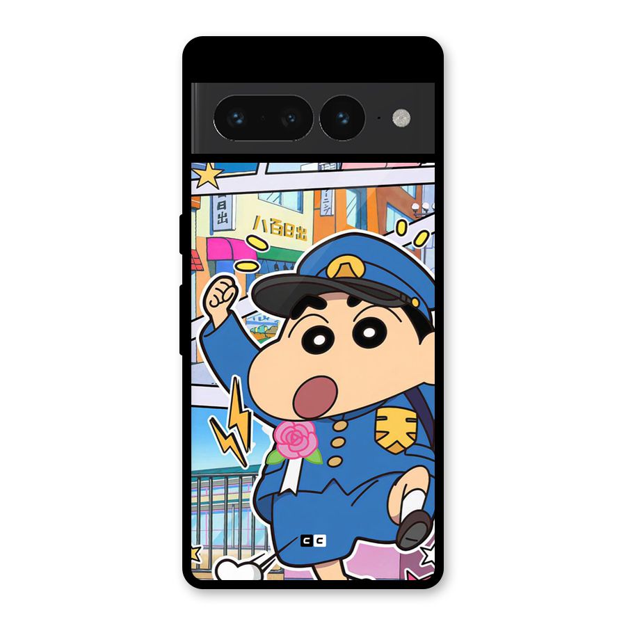 Officer Shinchan Glass Back Case for Google Pixel 7 Pro