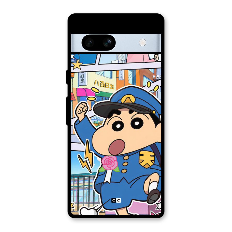 Officer Shinchan Glass Back Case for Google Pixel 7a
