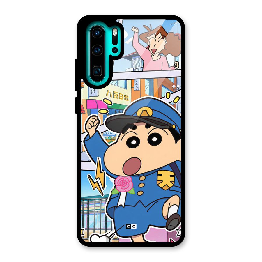 Officer Shinchan Glass Back Case for Huawei P30 Pro