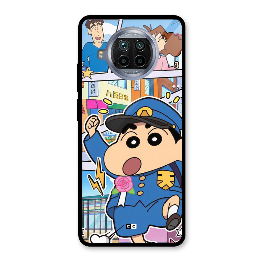 Officer Shinchan Glass Back Case for Mi 10i