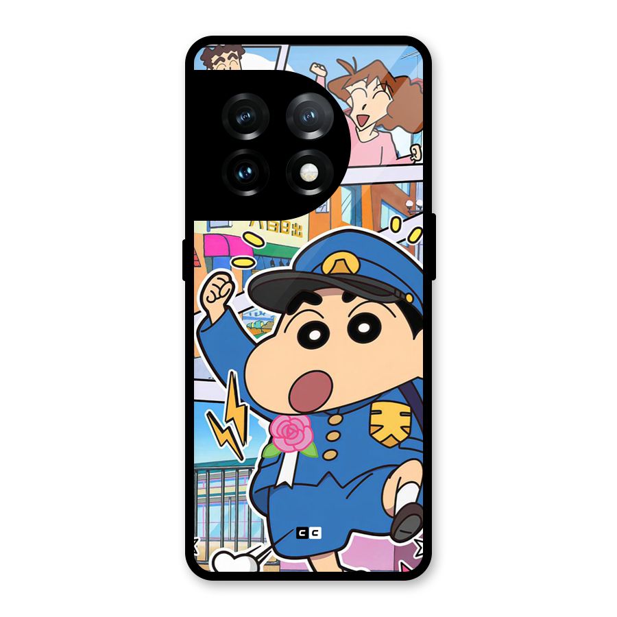 Officer Shinchan Glass Back Case for OnePlus 11