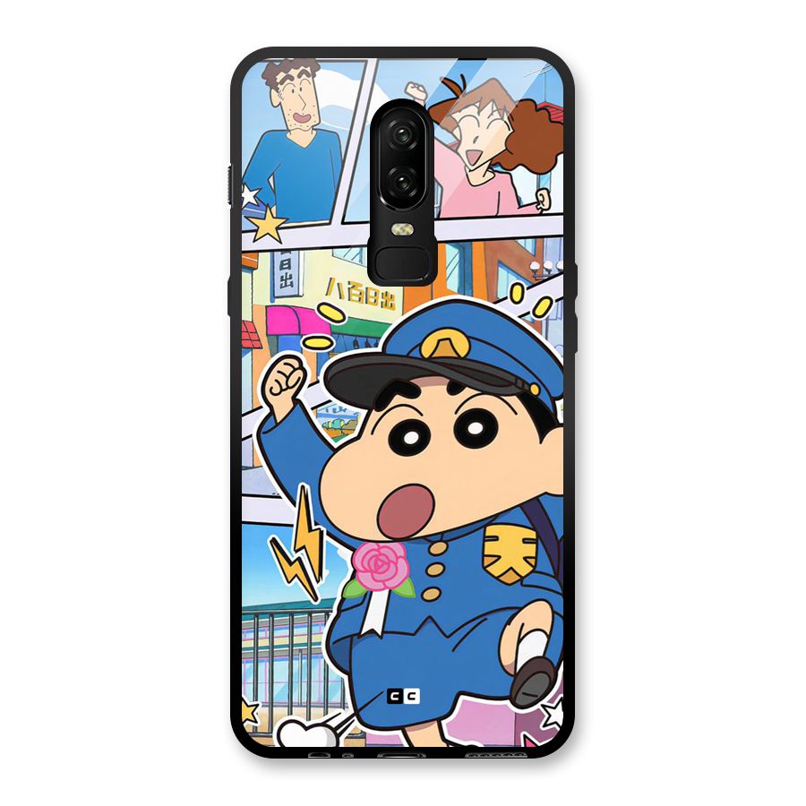 Officer Shinchan Glass Back Case for OnePlus 6