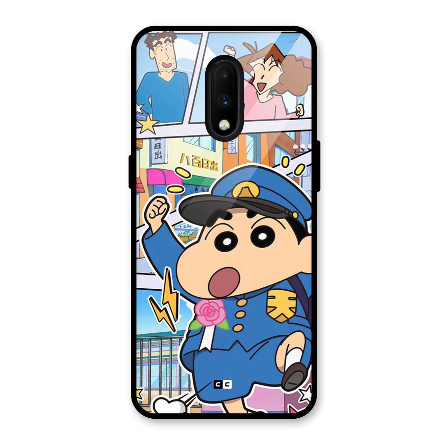 Officer Shinchan Glass Back Case for OnePlus 7