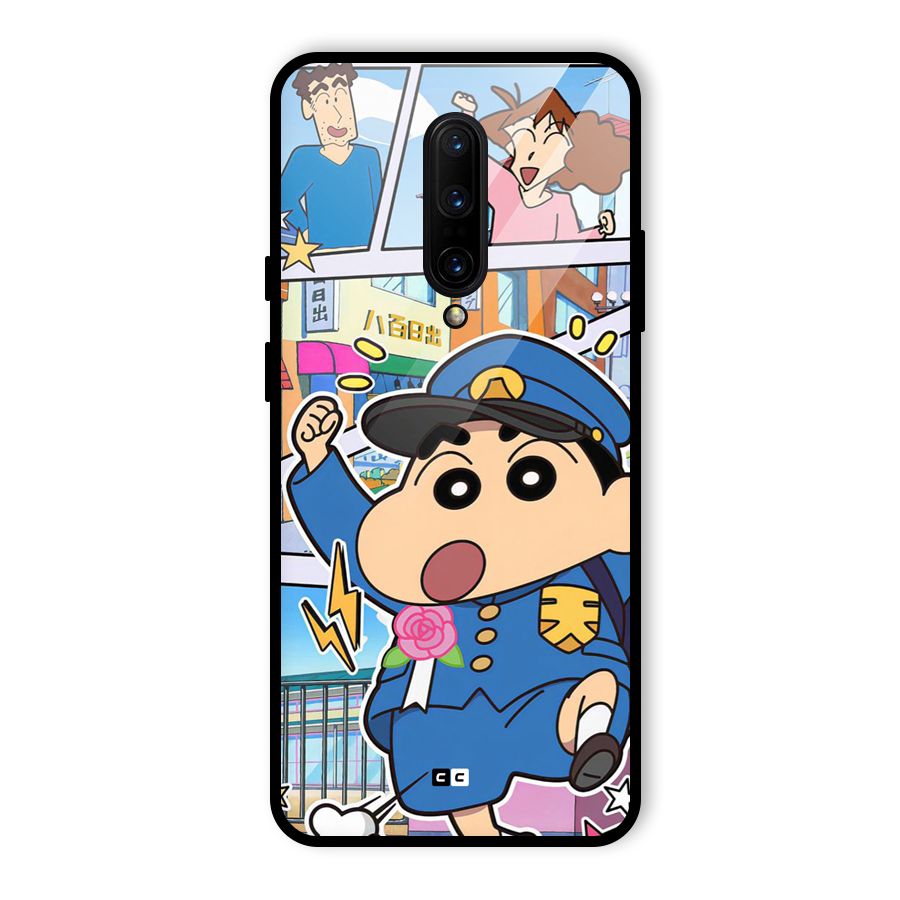 Officer Shinchan Glass Back Case for OnePlus 7 Pro