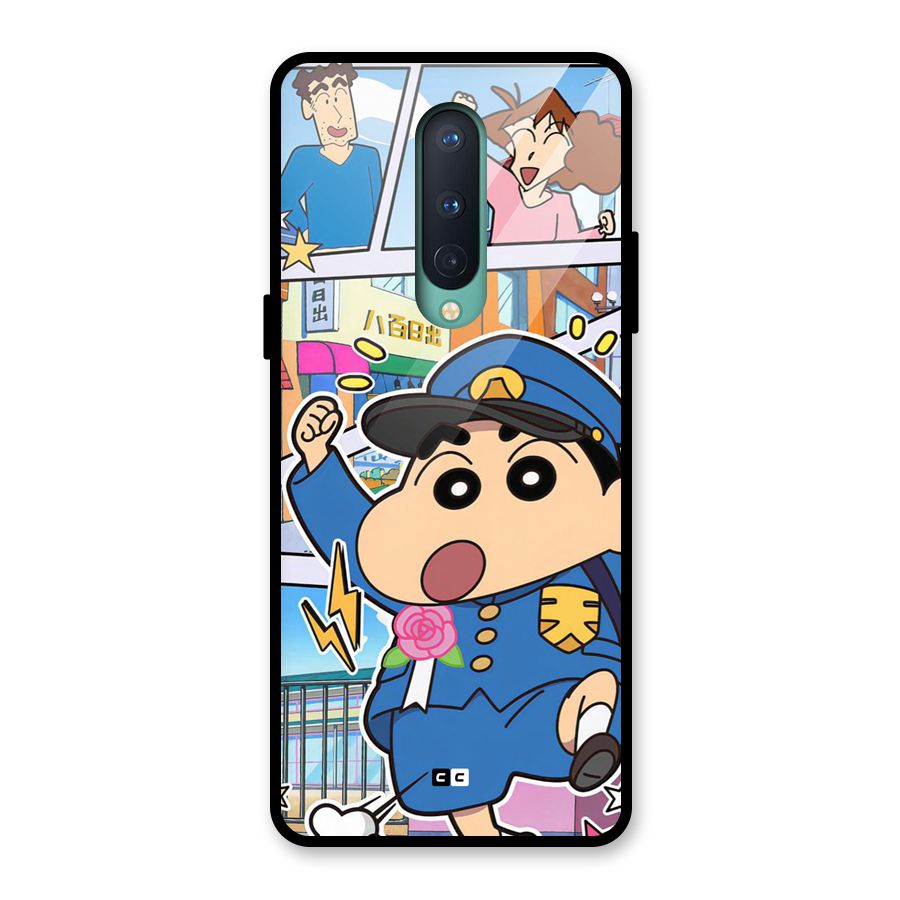 Officer Shinchan Glass Back Case for OnePlus 8