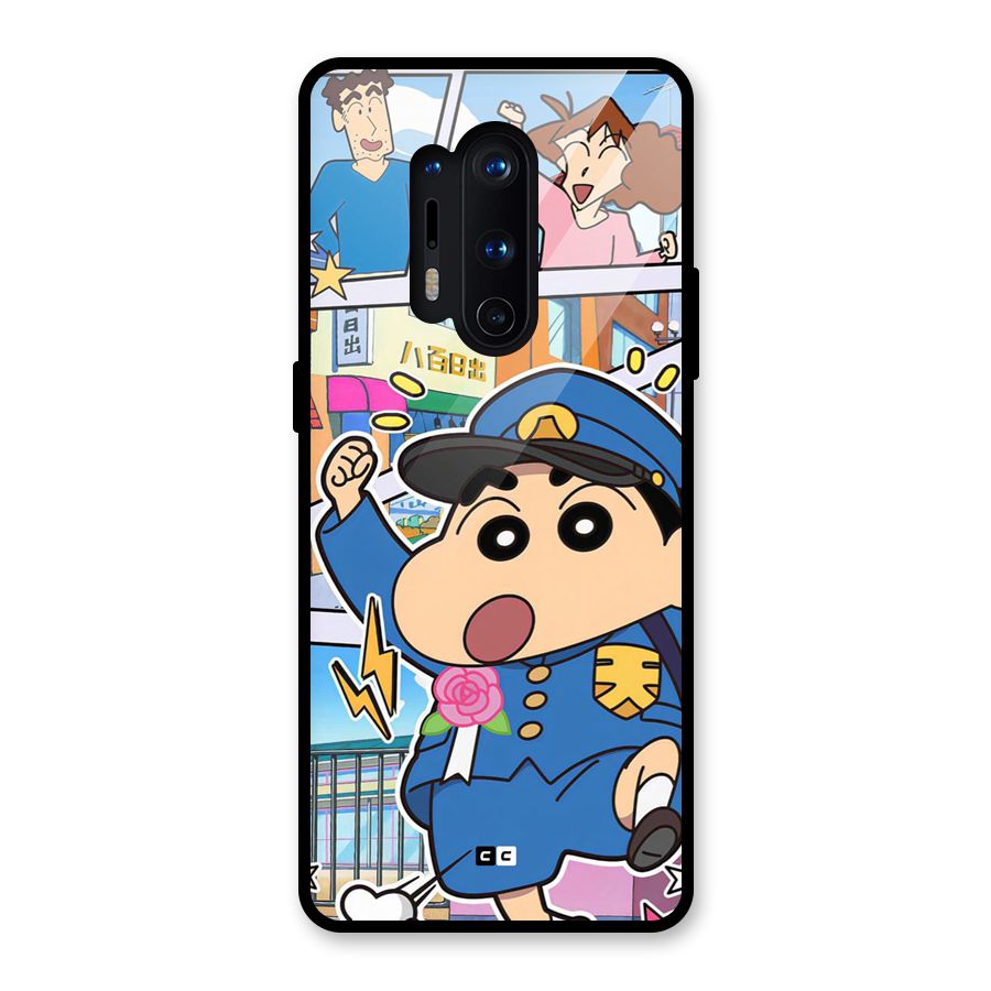 Officer Shinchan Glass Back Case for OnePlus 8 Pro