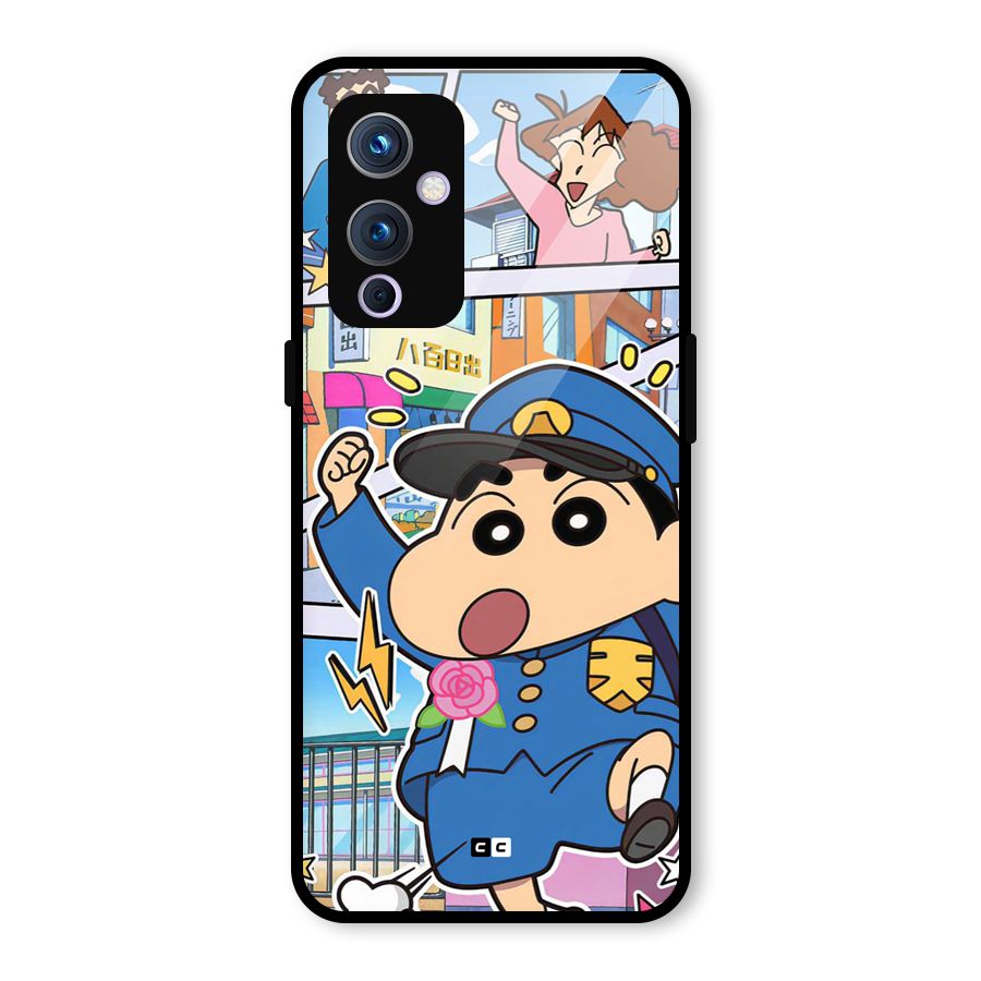 Officer Shinchan Glass Back Case for OnePlus 9