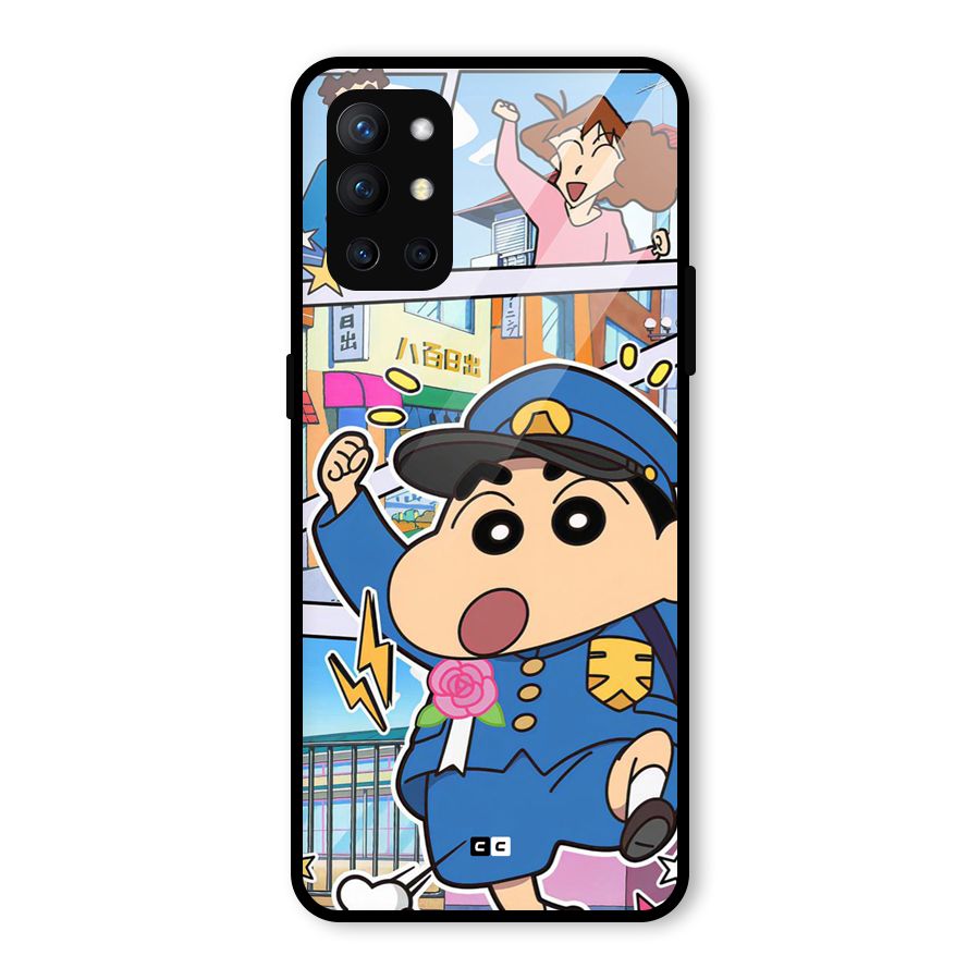 Officer Shinchan Glass Back Case for OnePlus 9R