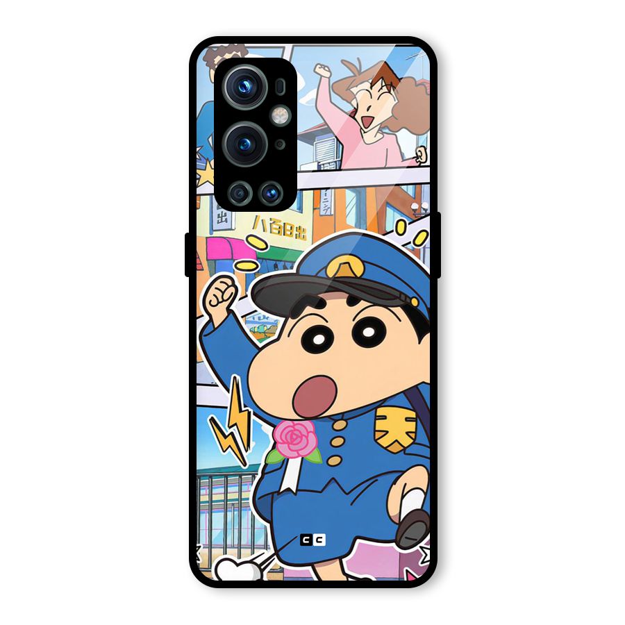 Officer Shinchan Glass Back Case for OnePlus 9 Pro