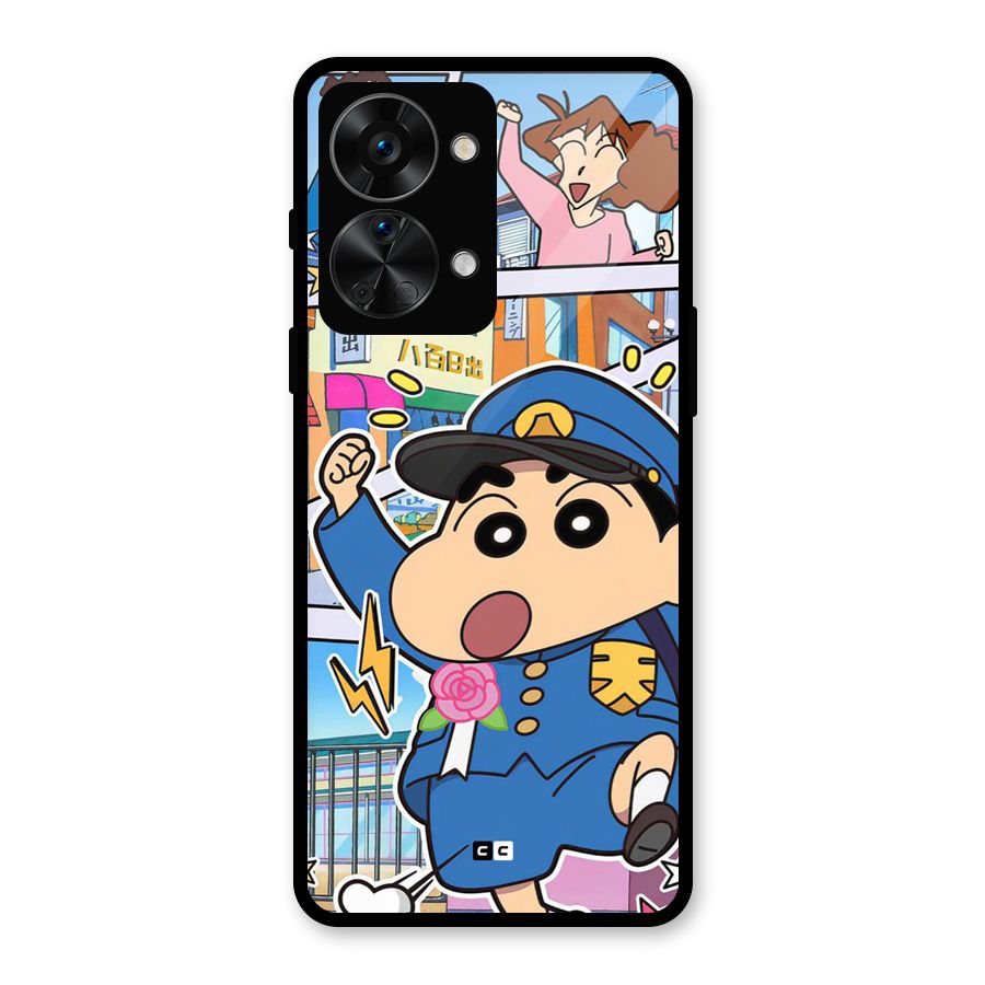 Officer Shinchan Glass Back Case for OnePlus Nord 2T