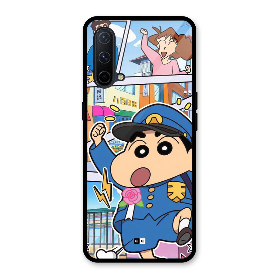 Officer Shinchan Glass Back Case for OnePlus Nord CE 5G
