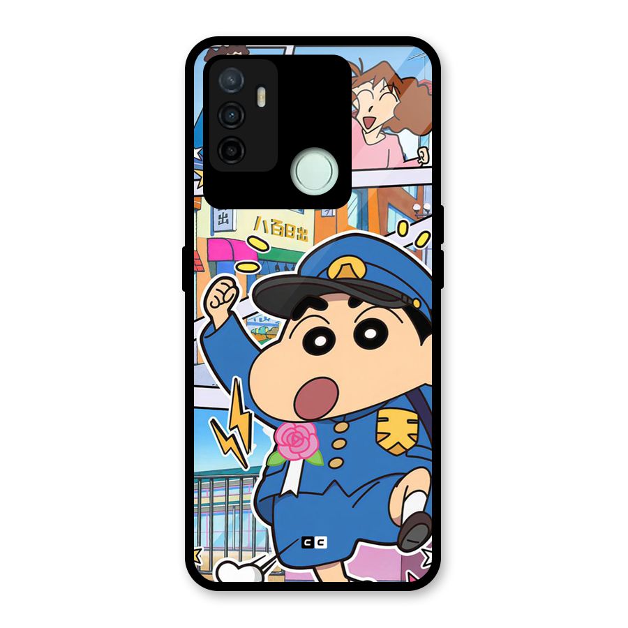 Officer Shinchan Glass Back Case for Oppo A53