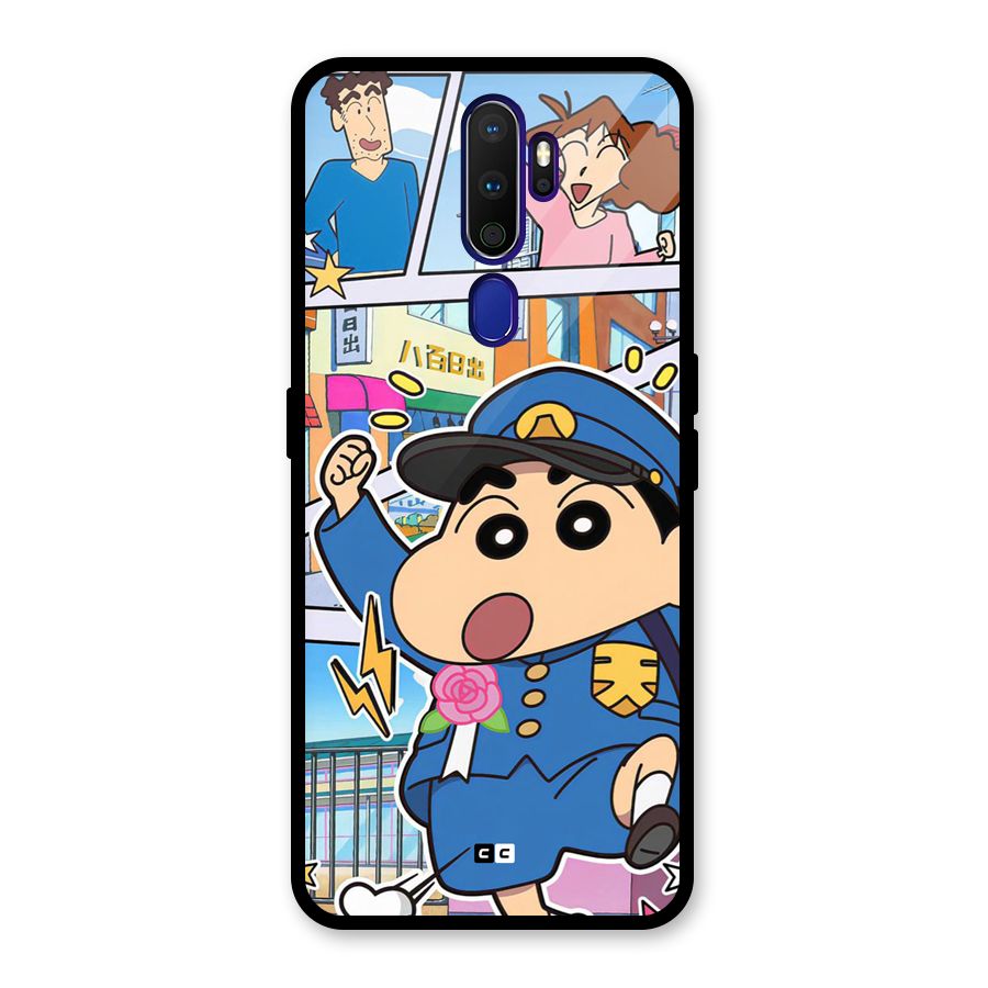 Officer Shinchan Glass Back Case for Oppo A9 (2020)