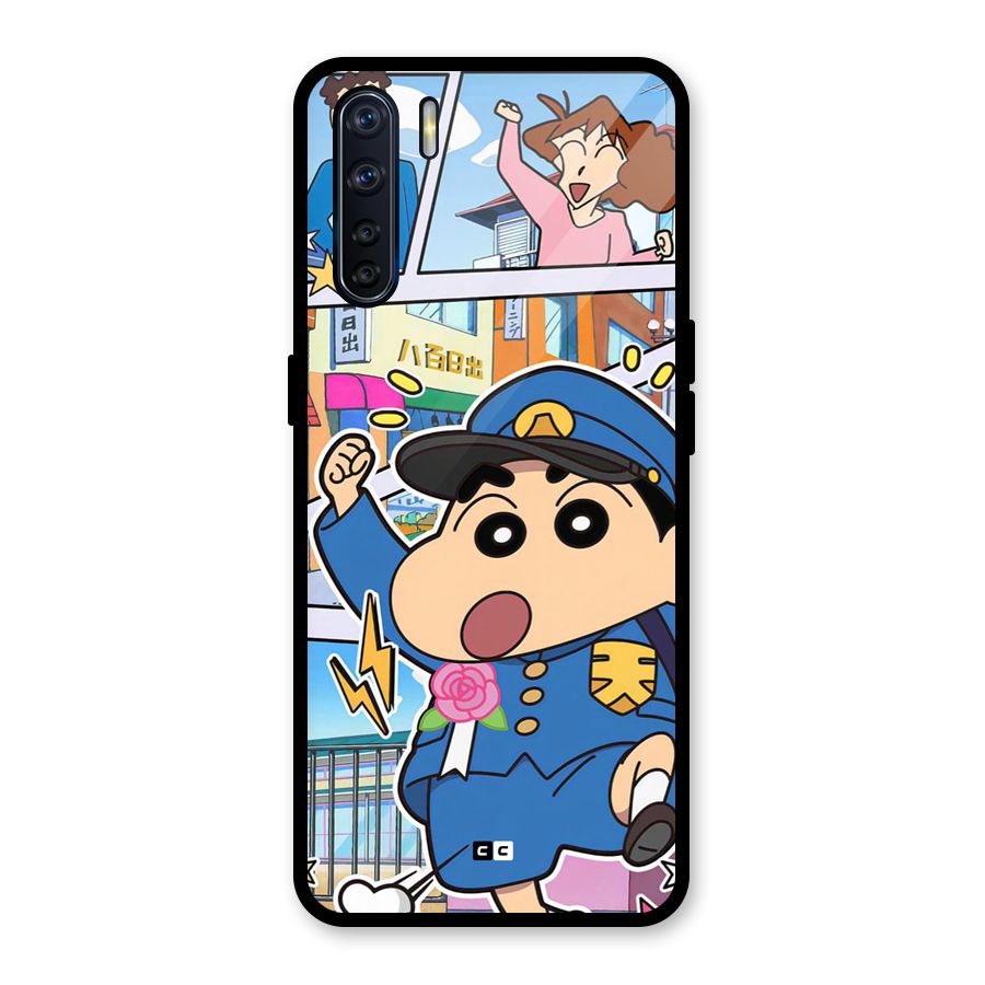 Officer Shinchan Glass Back Case for Oppo F15