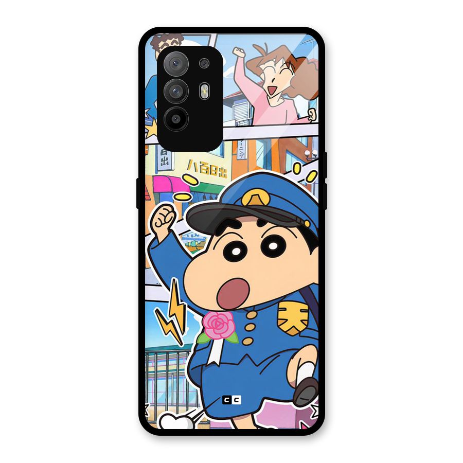 Officer Shinchan Glass Back Case for Oppo F19 Pro Plus 5G