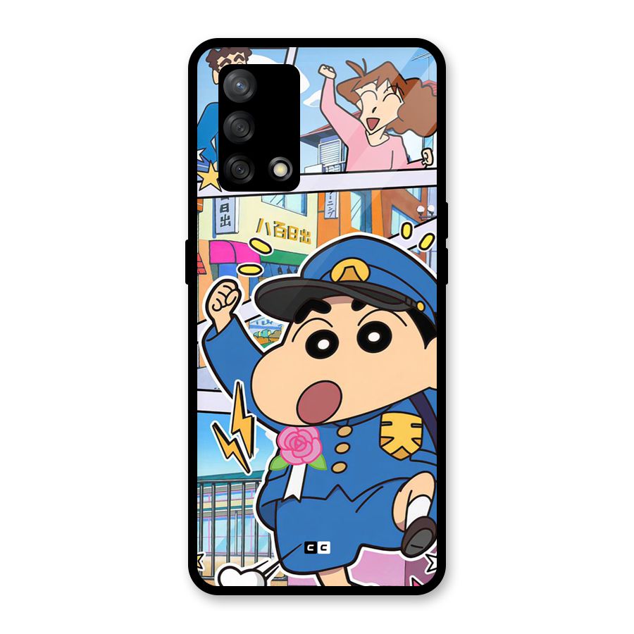 Officer Shinchan Glass Back Case for Oppo F19s