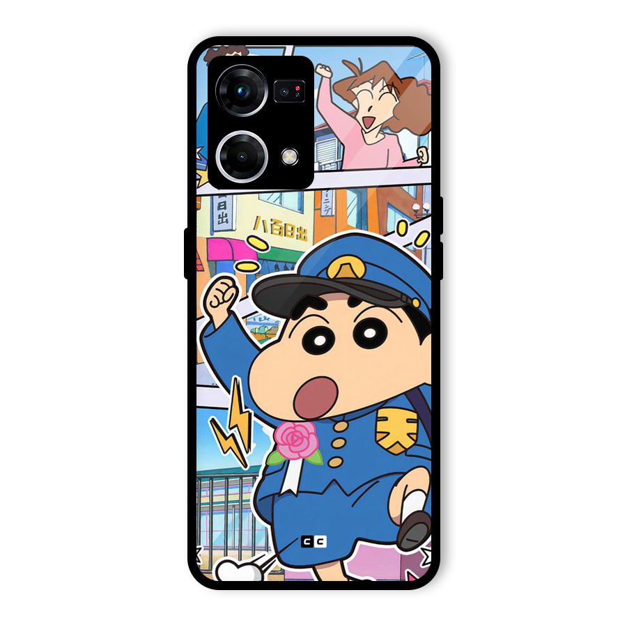 Officer Shinchan Glass Back Case for Oppo F21s Pro 4G