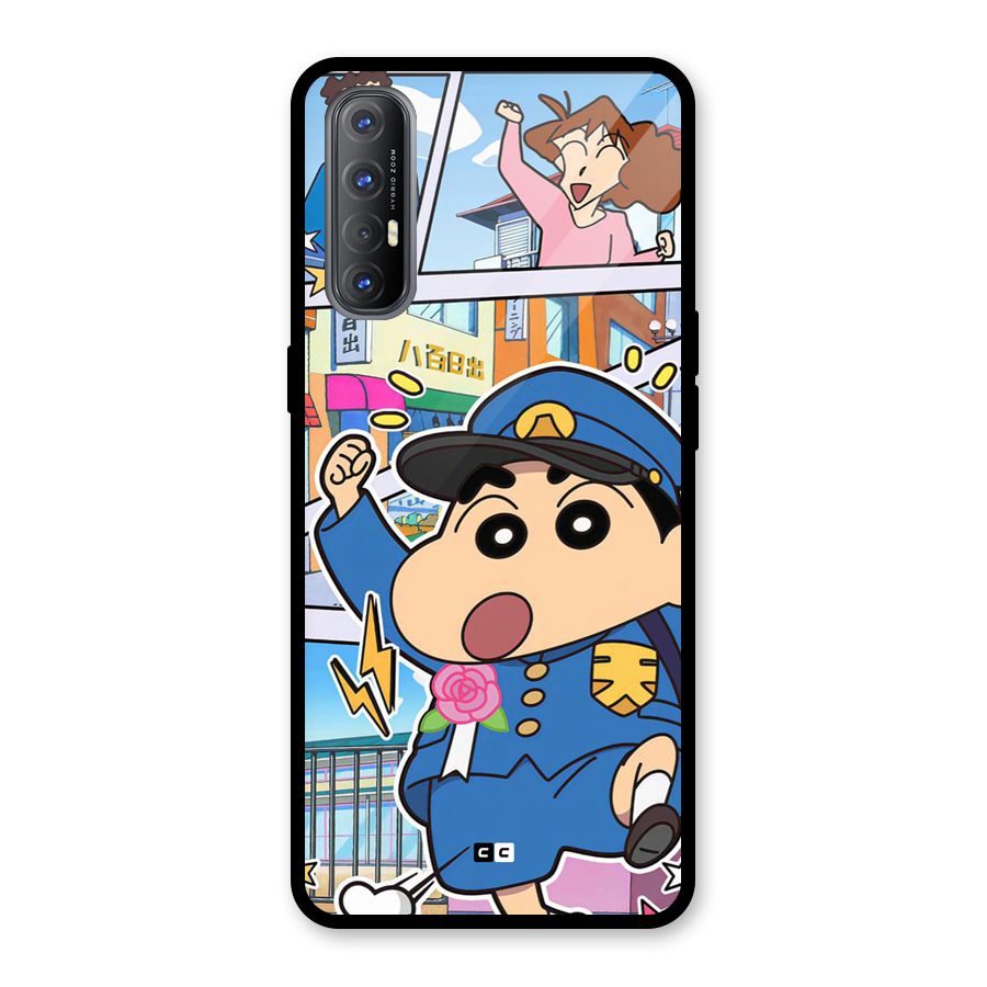 Officer Shinchan Glass Back Case for Oppo Reno3 Pro
