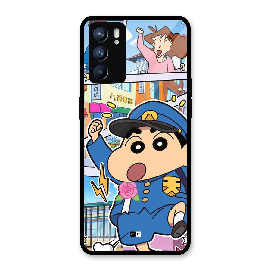 Officer Shinchan Glass Back Case for Oppo Reno6 5G