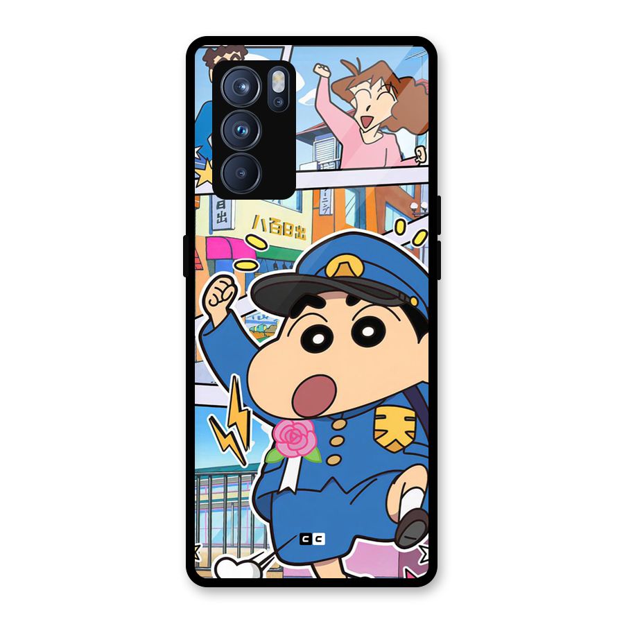 Officer Shinchan Glass Back Case for Oppo Reno6 Pro 5G