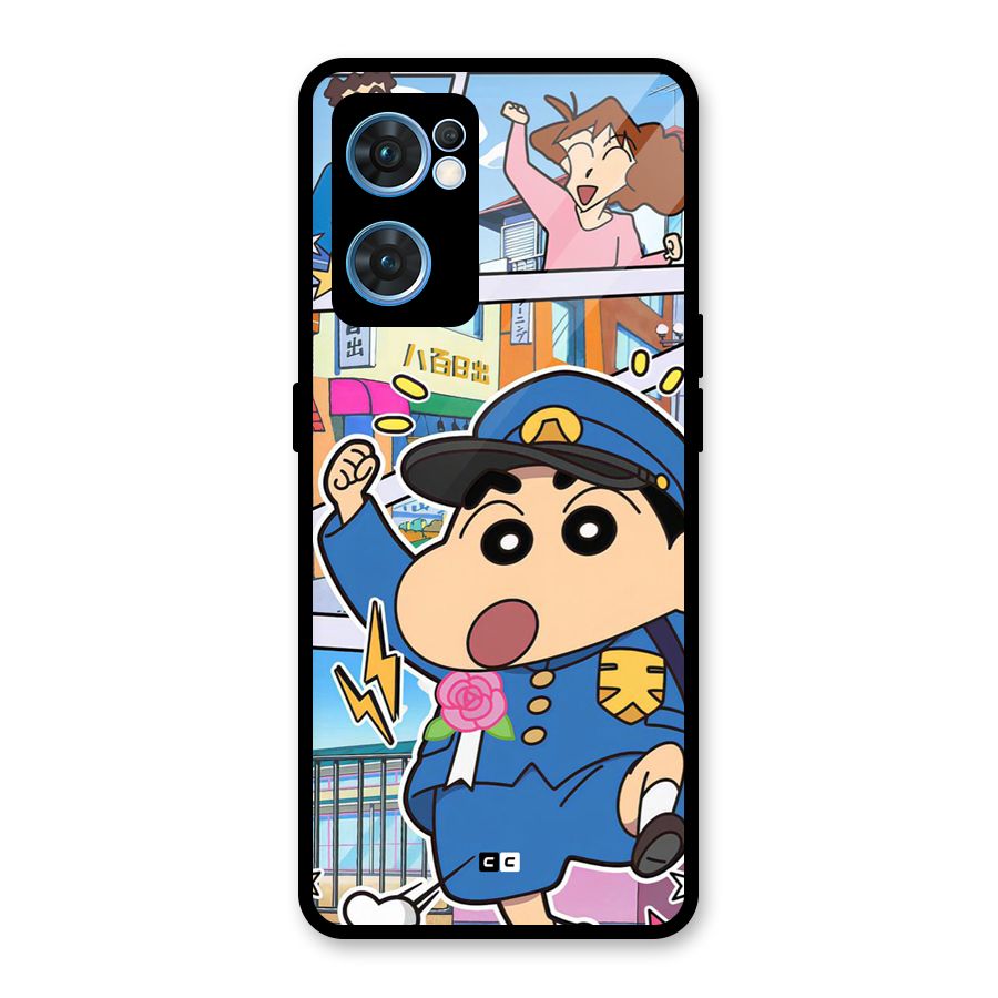 Officer Shinchan Glass Back Case for Oppo Reno7 5G