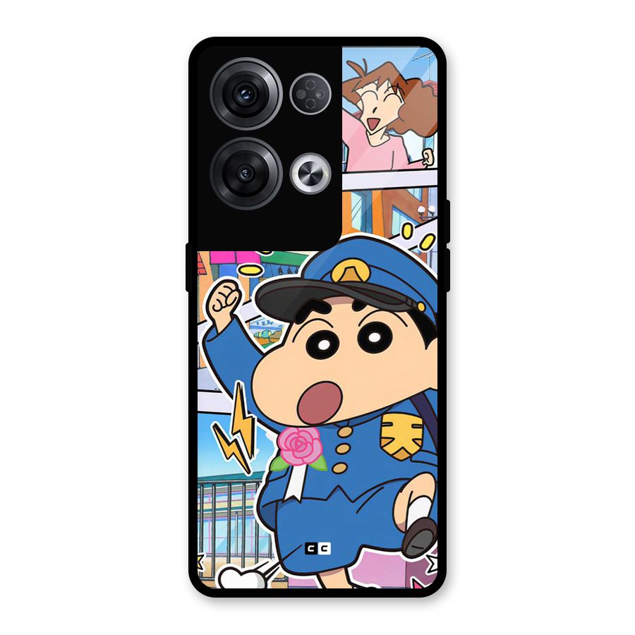 Officer Shinchan Glass Back Case for Oppo Reno8 Pro 5G