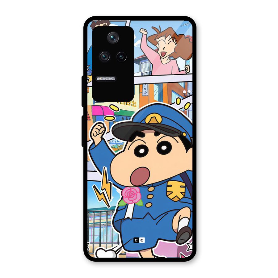 Officer Shinchan Glass Back Case for Poco F4 5G