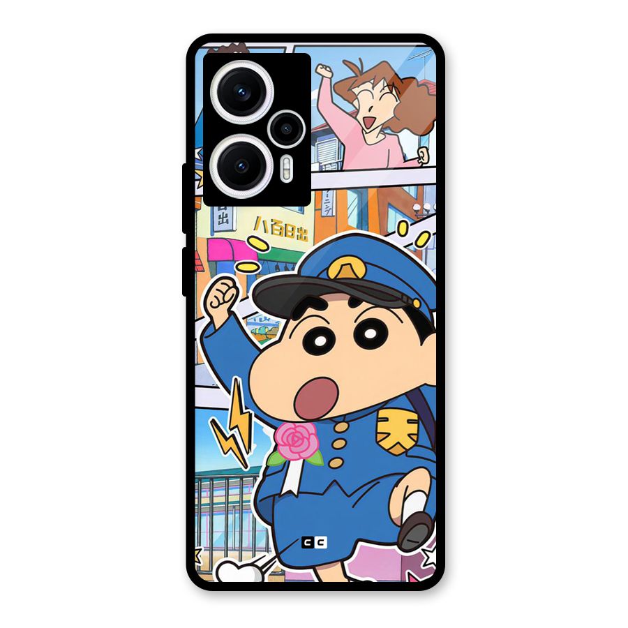 Officer Shinchan Glass Back Case for Poco F5