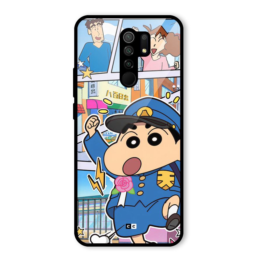 Officer Shinchan Glass Back Case for Poco M2
