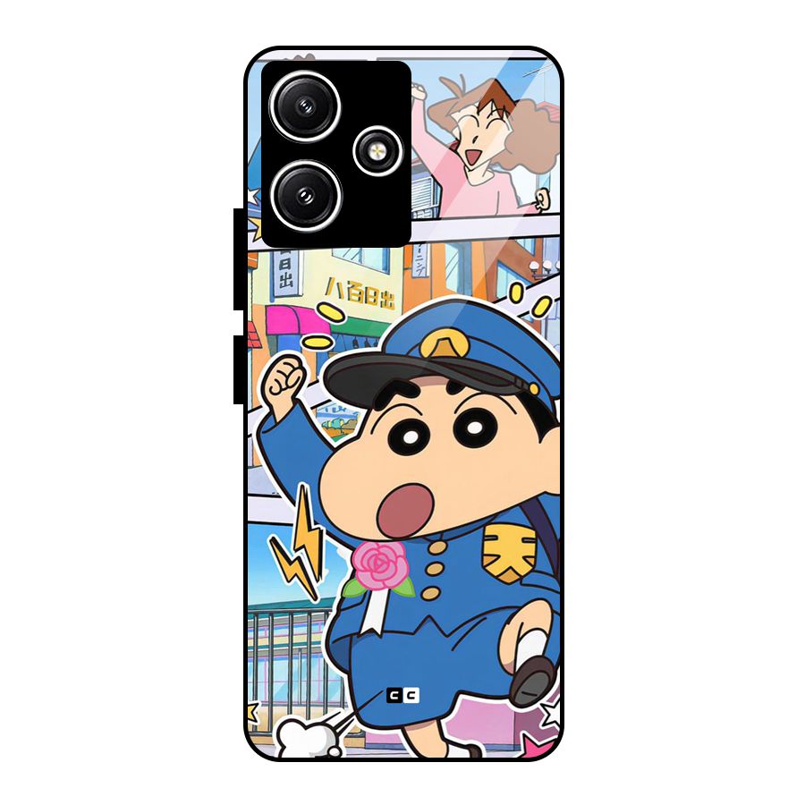 Officer Shinchan Glass Back Case for Poco M6 Pro