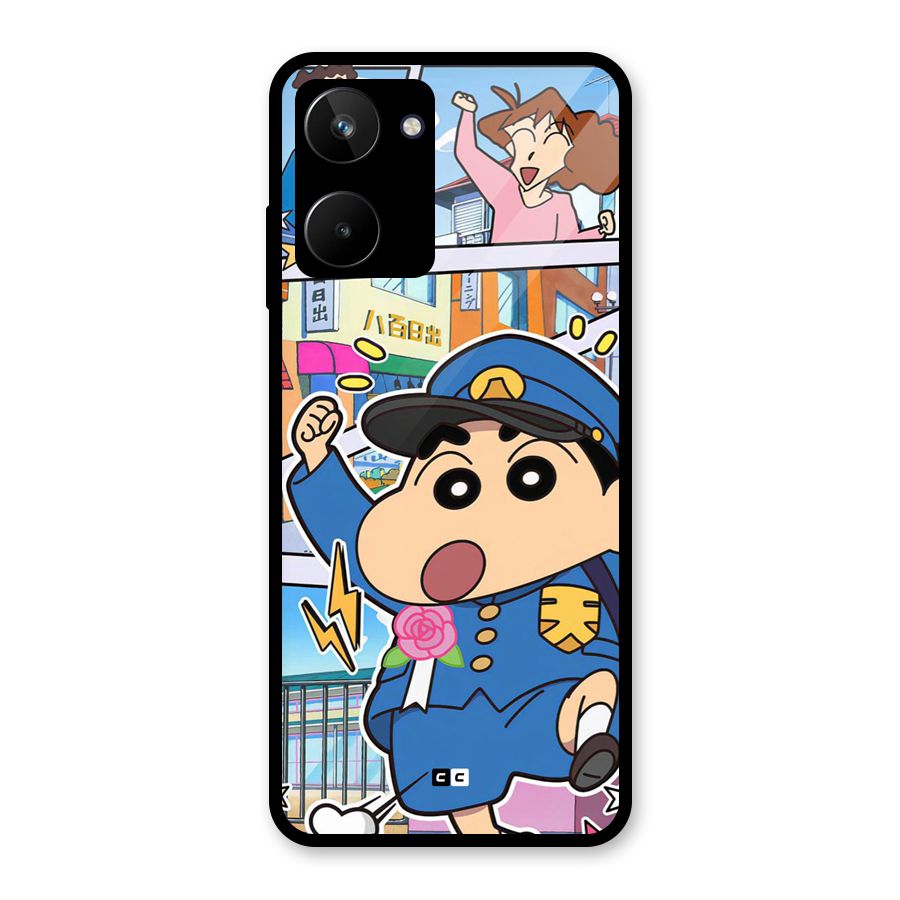 Officer Shinchan Glass Back Case for Realme 10