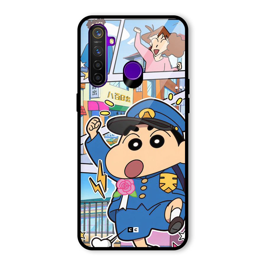 Officer Shinchan Glass Back Case for Realme 5 Pro