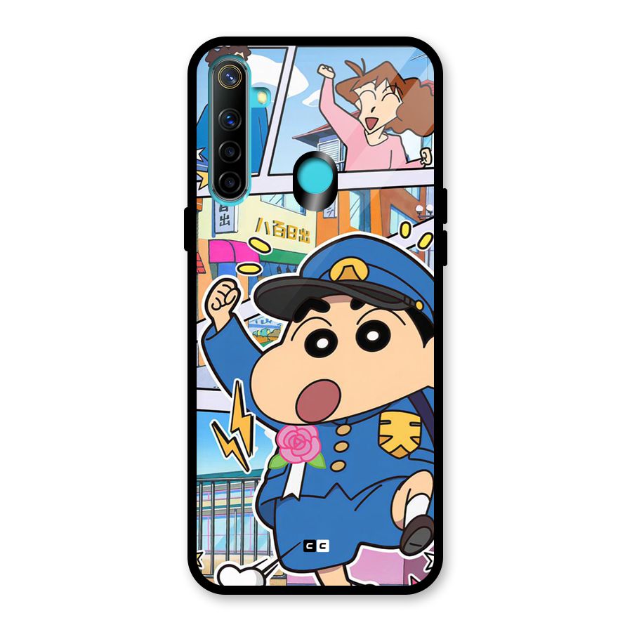 Officer Shinchan Glass Back Case for Realme 5i