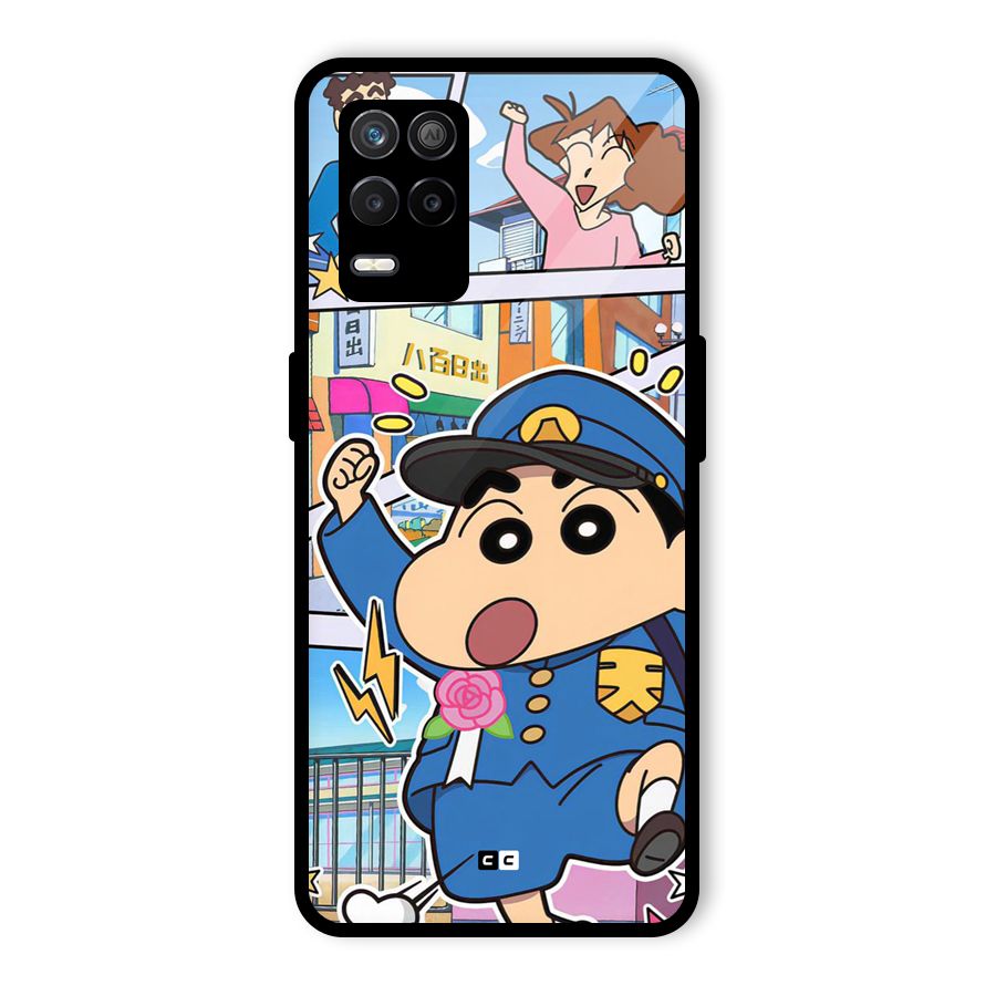 Officer Shinchan Glass Back Case for Realme 8s 5G