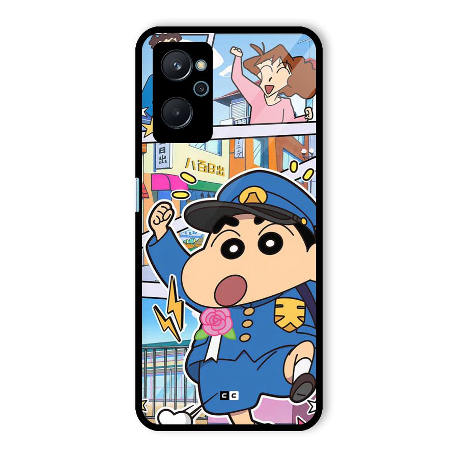 Officer Shinchan Glass Back Case for Realme 9i