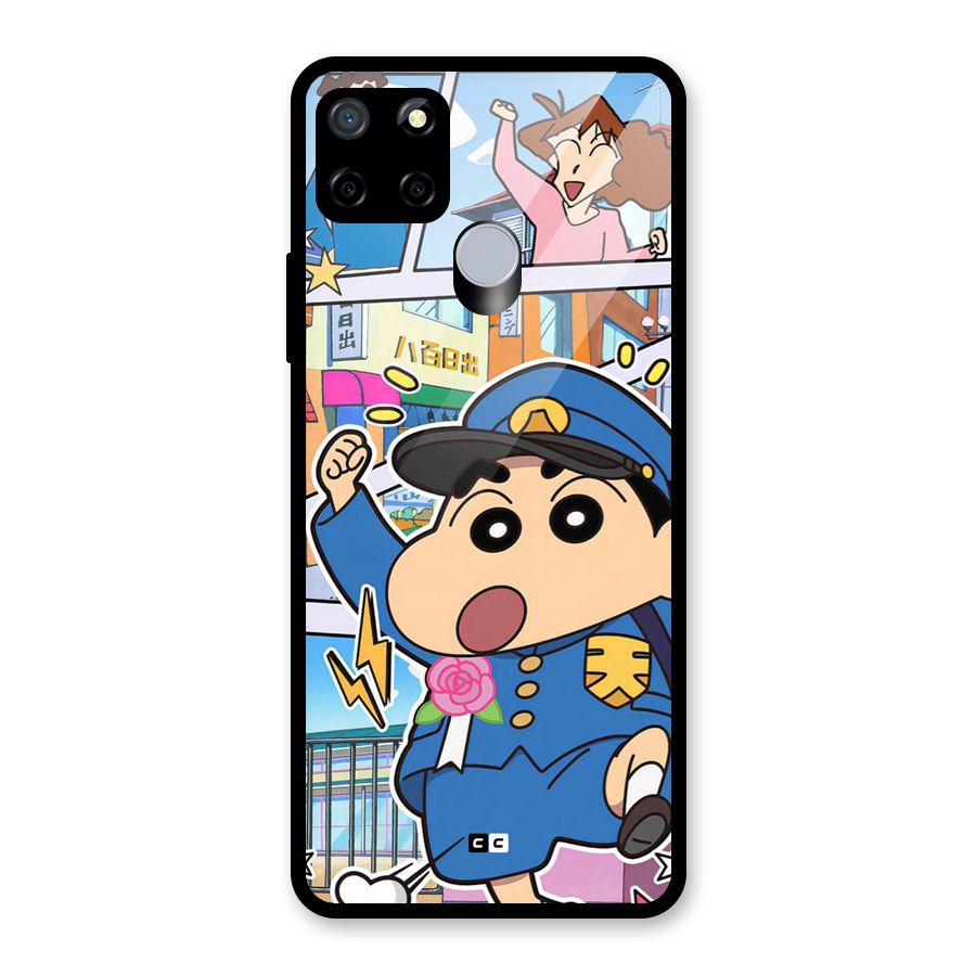 Officer Shinchan Glass Back Case for Realme Narzo 20