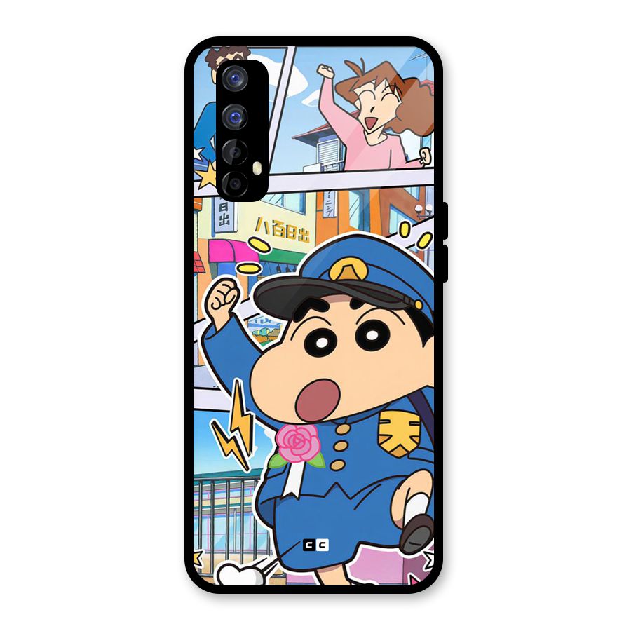 Officer Shinchan Glass Back Case for Realme Narzo 20 Pro